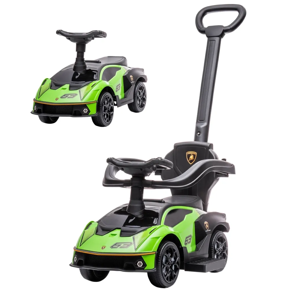 Automobil za vožnju s ručkom za guranje 2-u-1 vozilo volan sirena spremište zeleno