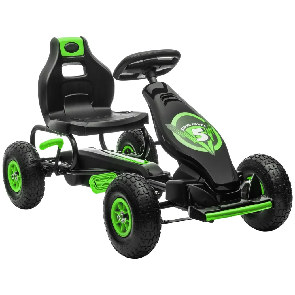 Dječji karting s pedalama podesivo sjedalo za unutarnju i vanjsku upotrebu od 5 godina zeleno+crno 121 x 58 x 61 cm