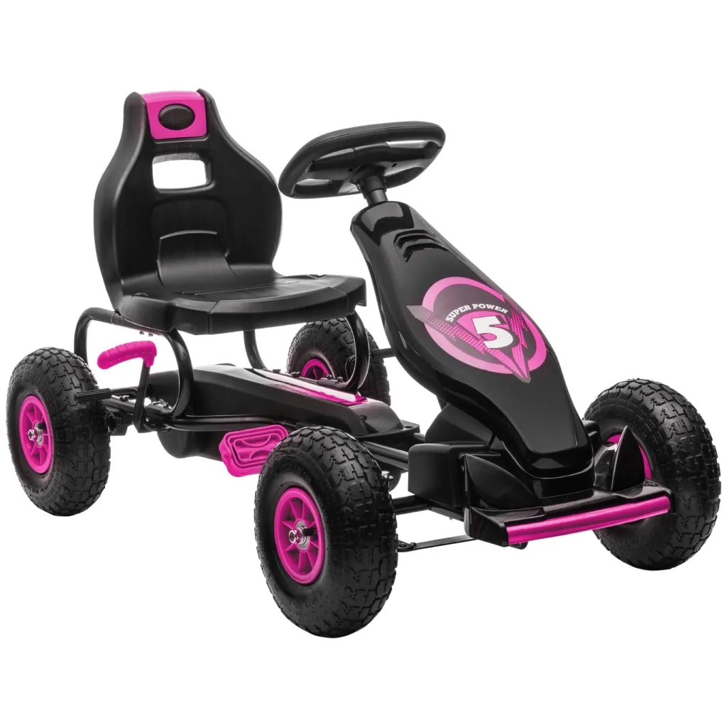 Dječji karting s pedalama podesivo sjedalo za unutarnju i vanjsku upotrebu od 5 godina roza + crna 121 x 58 x 61 cm