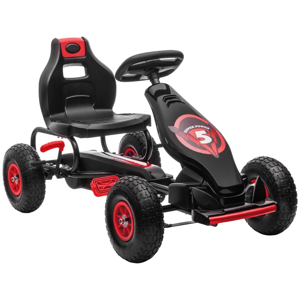 Dječji karting s pedalama podesivo sjedalo za unutarnju i vanjsku upotrebu od 5 godina crveno+crno 121 x 58 x 61 cm