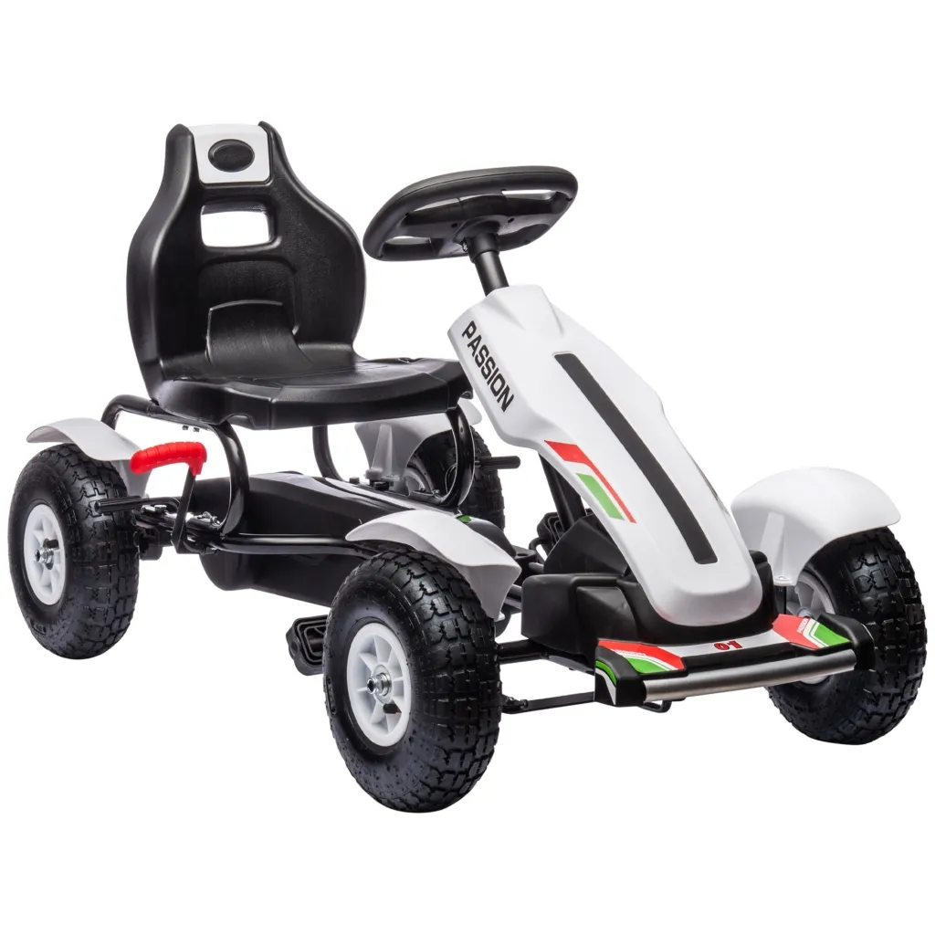 Gokart na pedale s ručnom kočnicom i podesivim sjedalom do 50 kg za djecu 5-12 godina bijeli