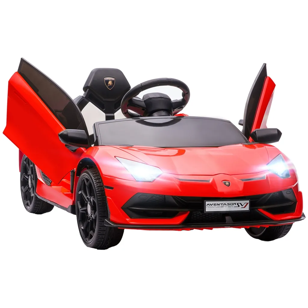Električni dječji automobil licencirani Lamborghini Aventador vrata s dvostrukim vratima glazba truba za 3-5 godina crveni