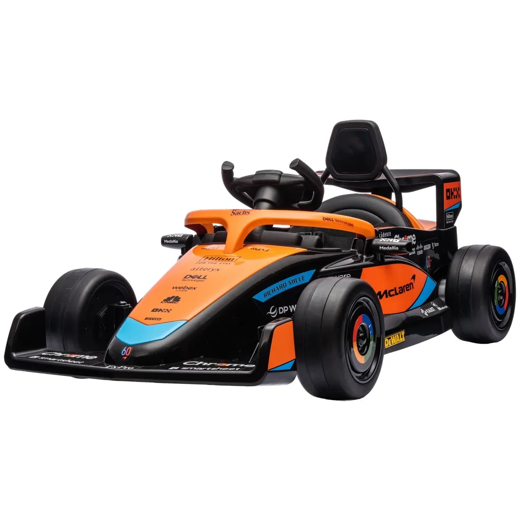 Električni dječji automobil McLaren Formula 1 uključujući daljinski upravljač glazbu za uzrast 3-5 godina narančaste boje