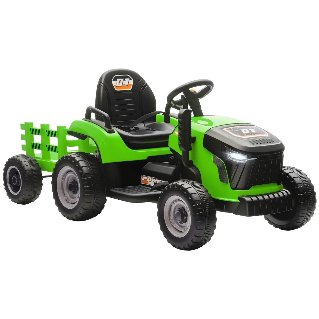 Električni dječji traktor traktor za vožnju s daljinskim upravljačem mekani start za djecu od 3-8 godina zeleni