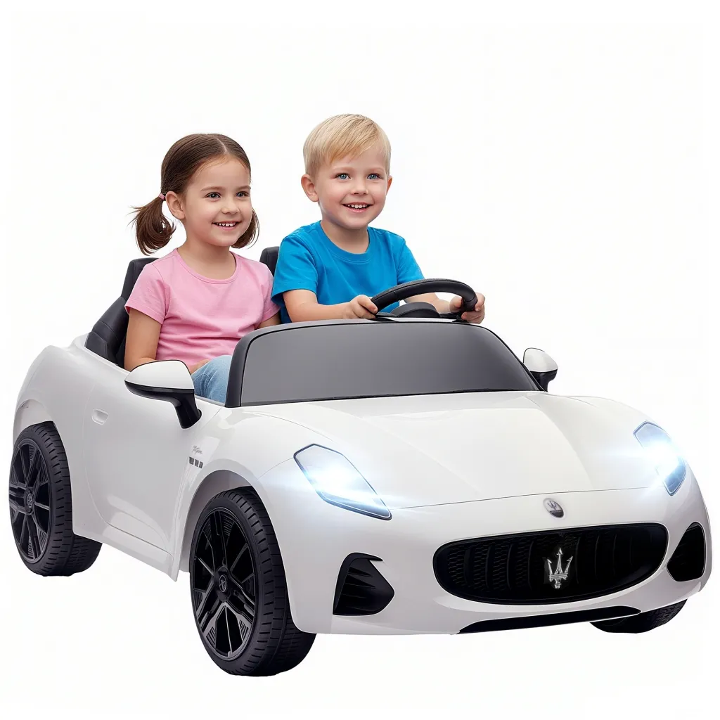Maserati električni automobil za djecu 2 sjedala na baterije 12V daljinski upravljač LED svjetla glazbena funkcija bijela