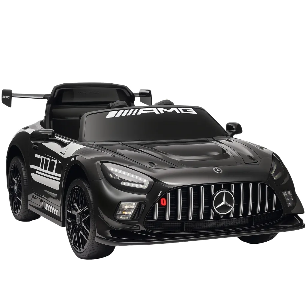 Mercedes električni automobil za djecu 12V baterija LED svjetla glazbena funkcija truba za uzrast 3-8 godina crni
