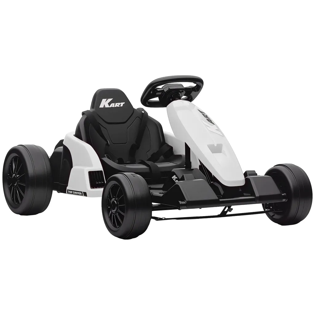24V električni karting za djecu do 18 km/h karting s funkcijom driftanja drift karting s 2 motora podesivo sjedalo bijela