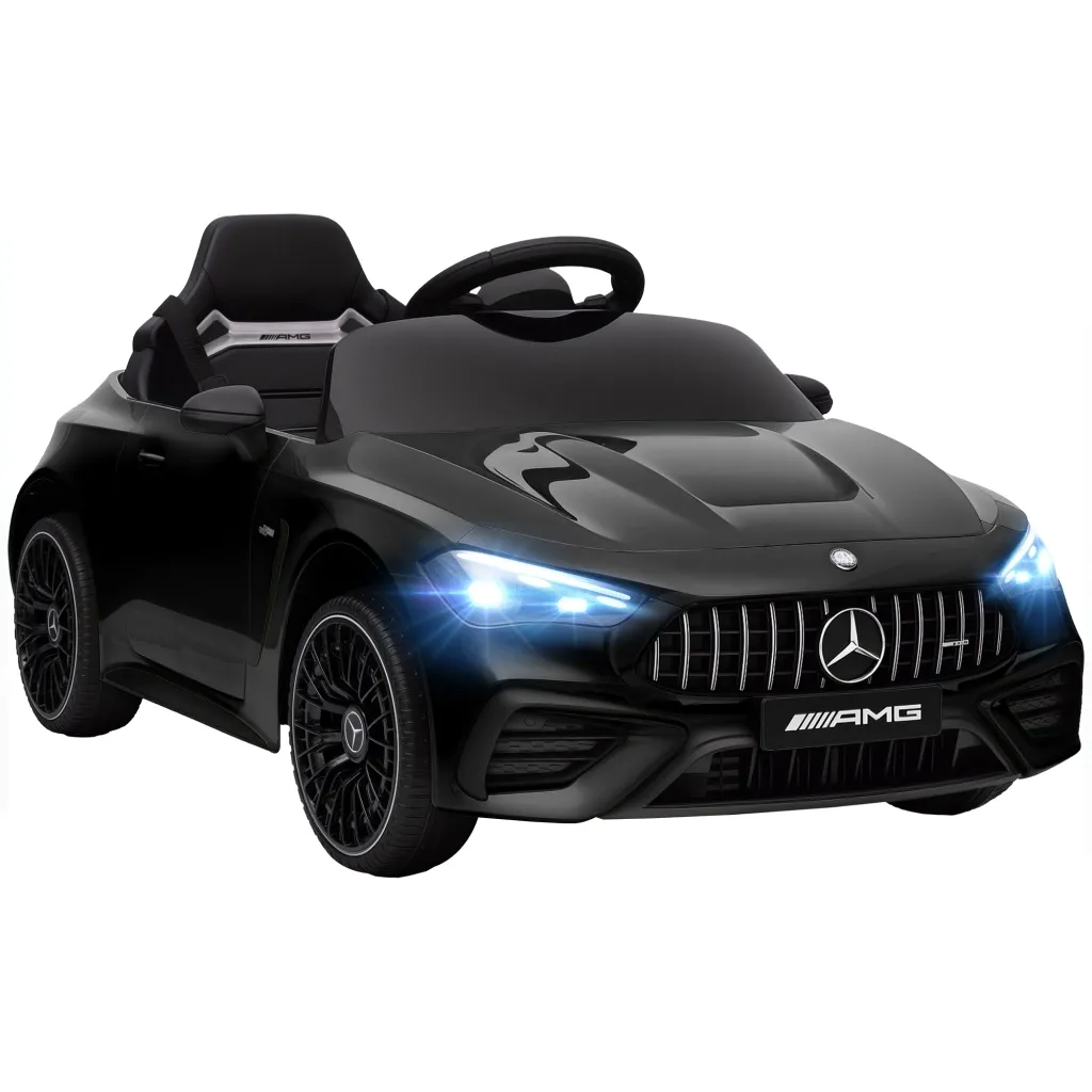 Dječji električni automobil Mercedes dizajn 12V motor daljinski upravljač LED svjetla glazba za djecu od 3-6 godina crni