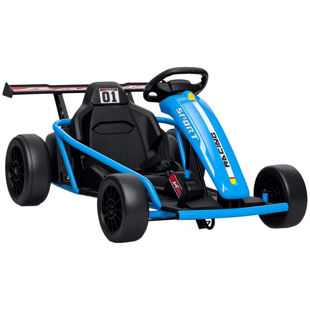 24V električni karting za vožnju i driftanje najlonske gume sigurnosni pojas truba glazba za uzrast 8-12 godina plava