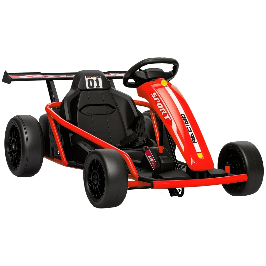 24V električni karting za vožnju i driftanje najlonske gume sigurnosni pojas truba glazba za uzrast 8-12 godina crvena