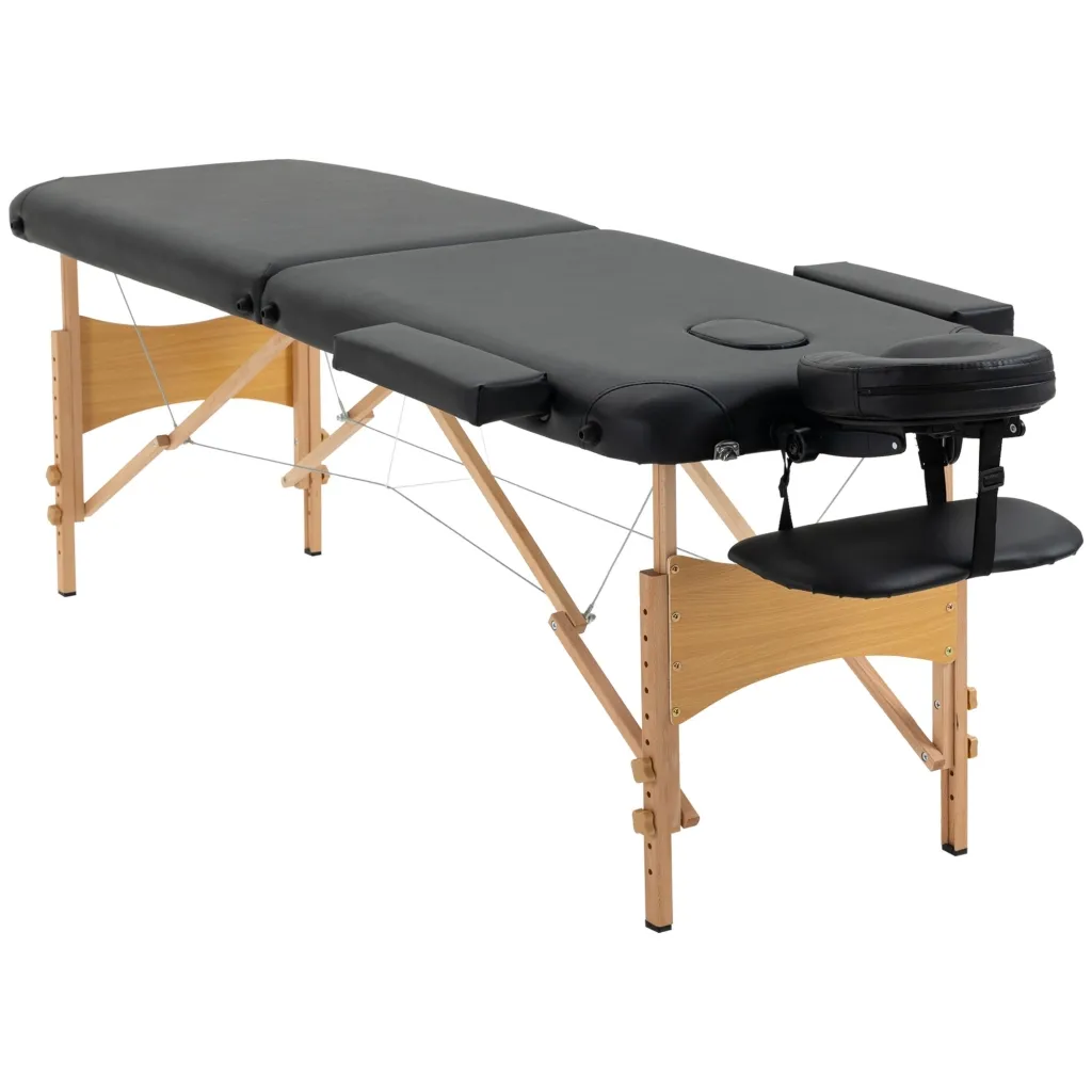 Stol za masažu sklopiva masažna sofa masažna klupa s podesivom visinom za spa salon umjetna koža drvo crna