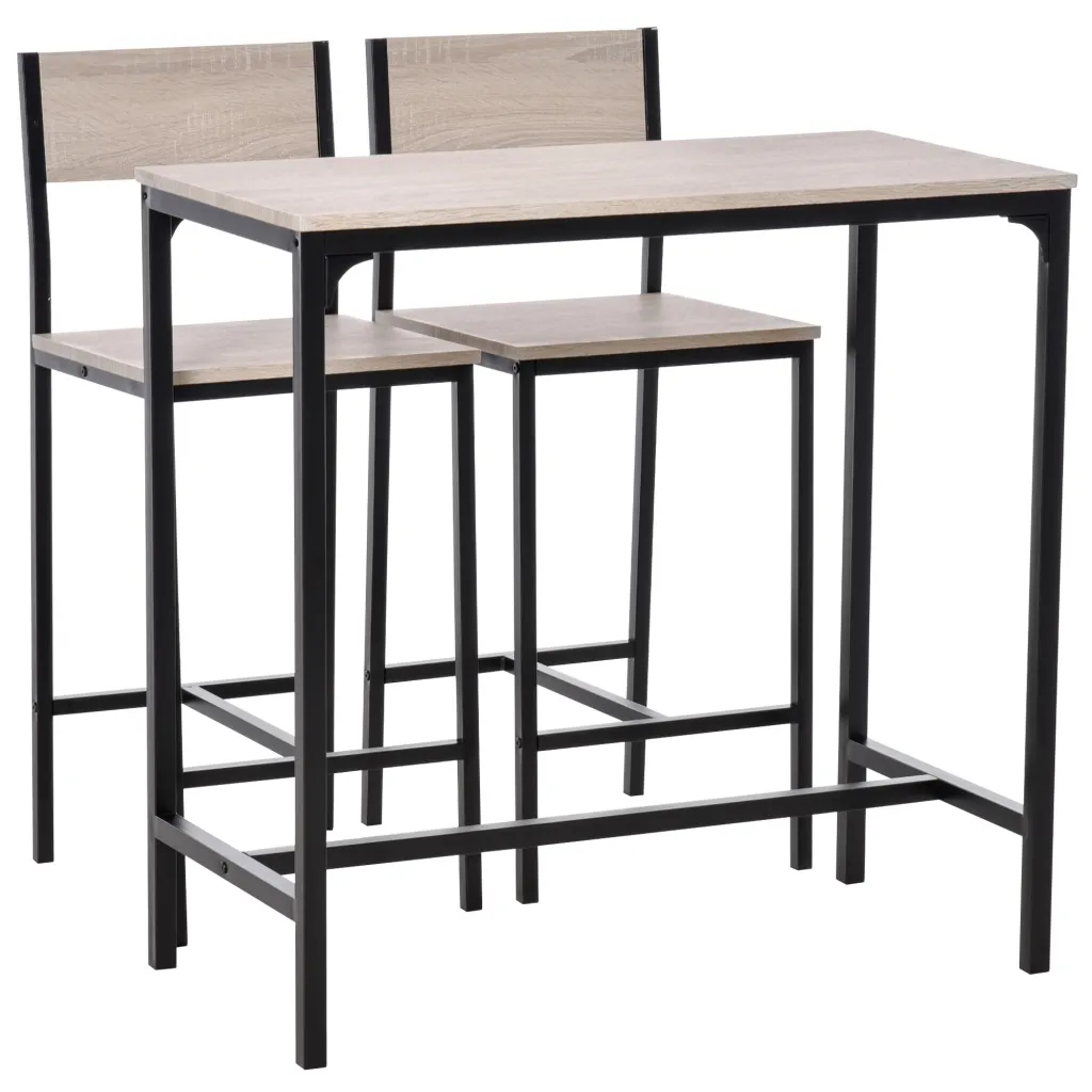 Set barskog stola i 2 barske stolice s naslonom prirodna+crna