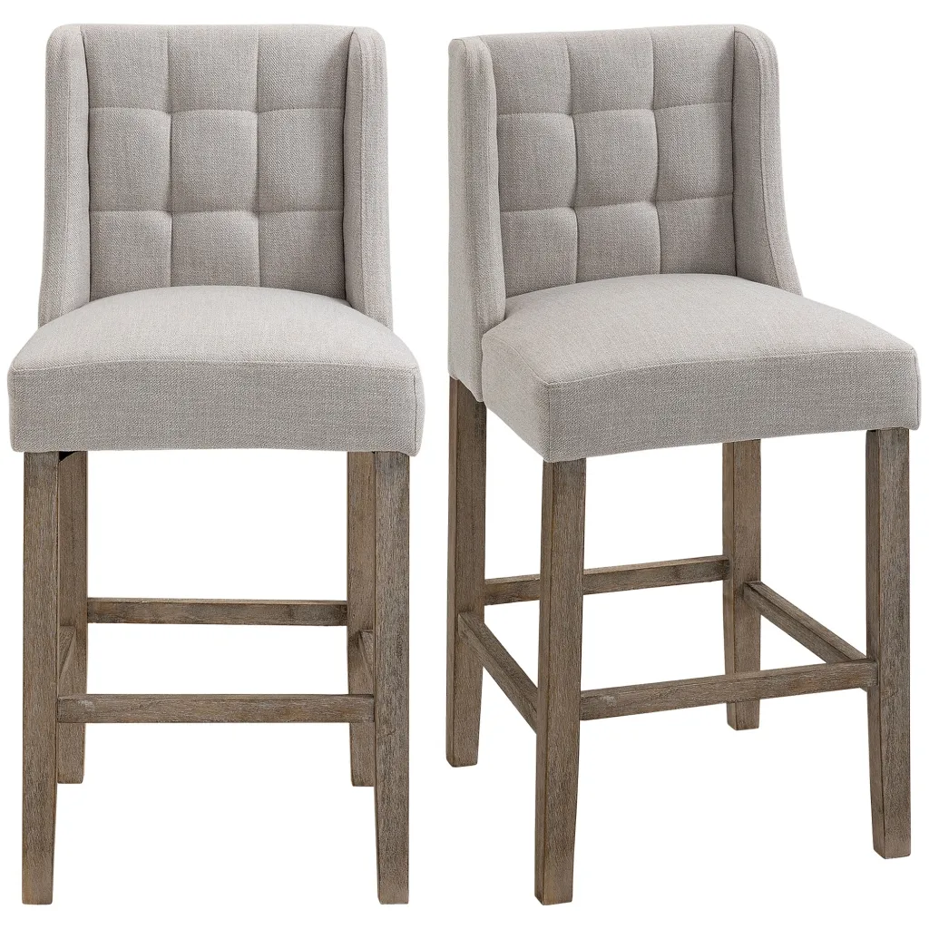 Set od 2 barske stolice s naslonom puno drvo 47x50x101 cm siva prirodna