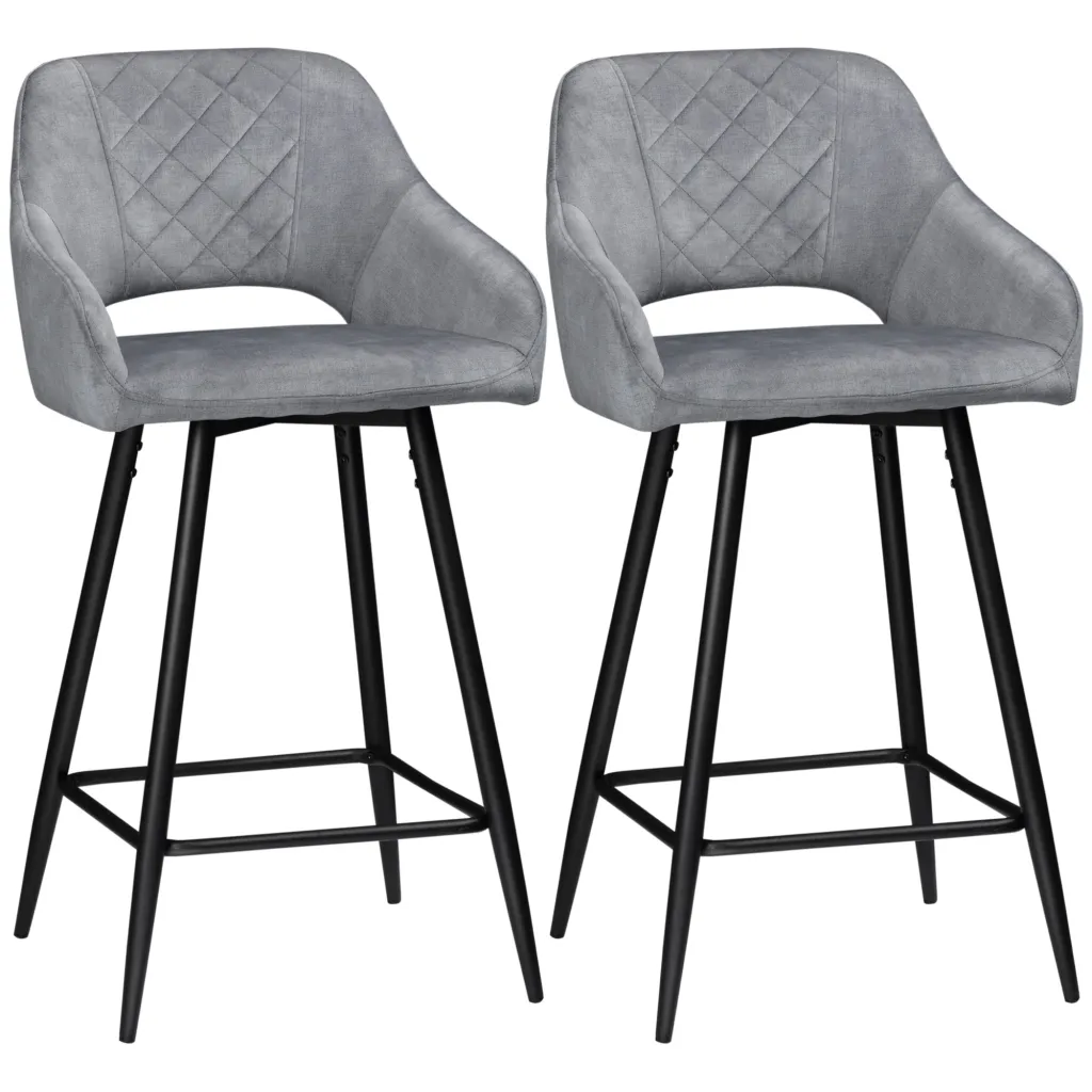 Set od 2 barske stolice u retro stilu baršunasti izgled uključujući oslonac za noge 50 cm x 56 cm x 98 cm sive