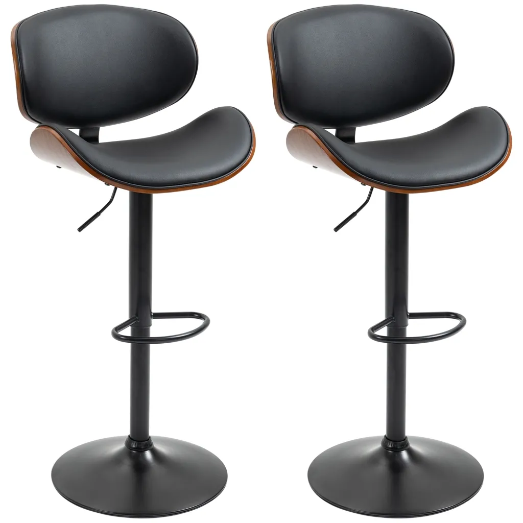 Set barskih stolica podesiva visina okretna umjetna koža čelični okvir crna 53 x 50 5 x 112 5 cm