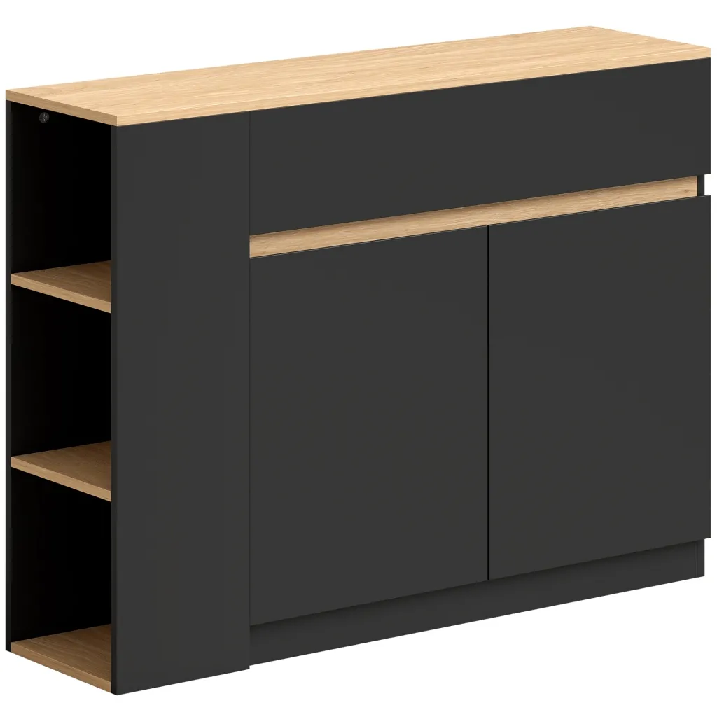 Komoda bife veliki pretinac za ormar polica na 3 razine ladica crna 110 x 29 5 x 82 cm