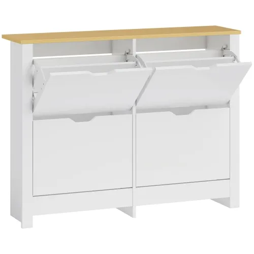 Uski ormarić za cipele s 4 pretinca na spuštanje za 8–16 pari cipela, 105 x 26 x 80 cm, bijela+prirodna Cijena