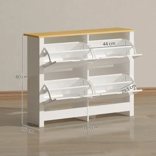 Uski ormarić za cipele s 4 pretinca na spuštanje za 8–16 pari cipela, 105 x 26 x 80 cm, bijela+prirodna Cijena