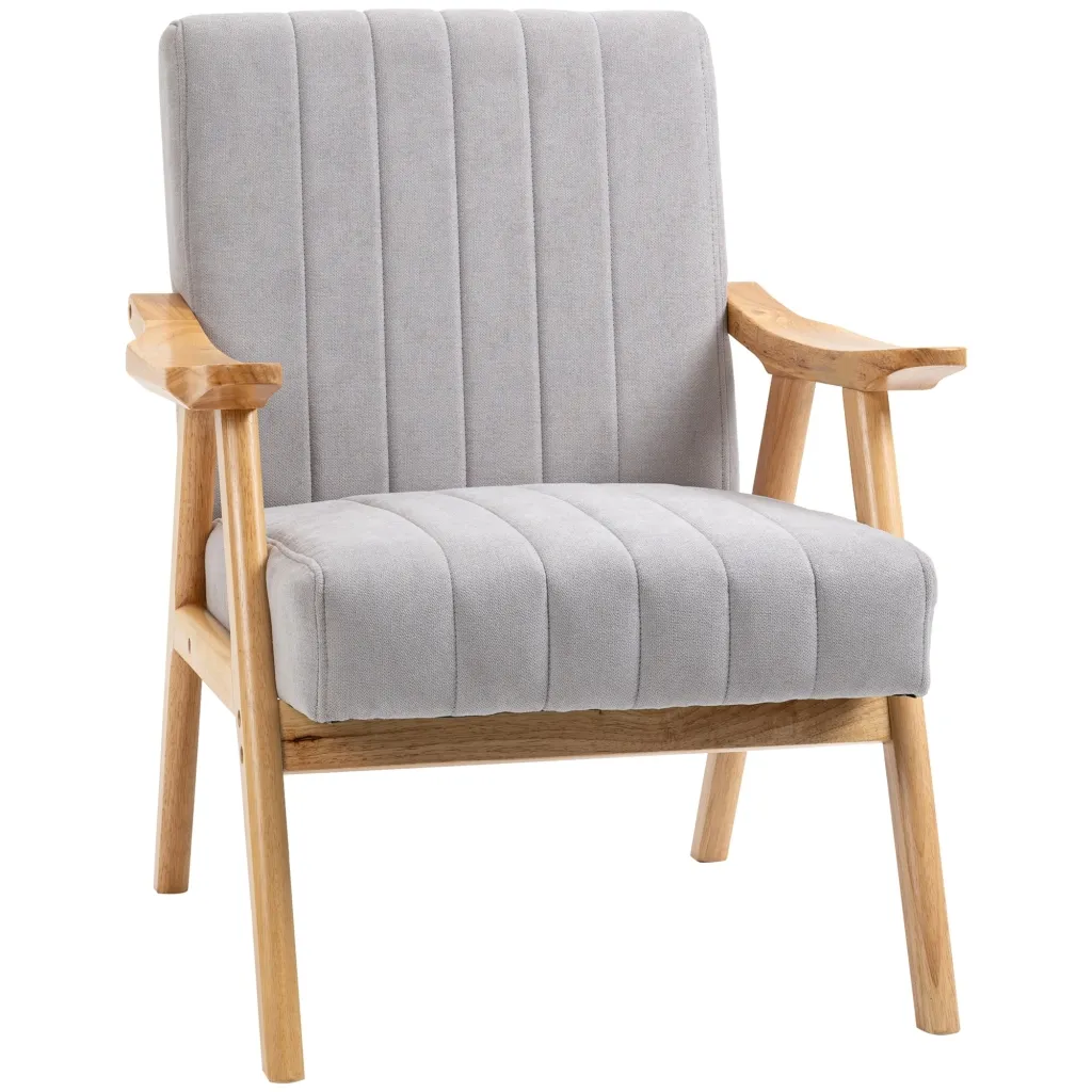 Fotelja skandinavskog dizajna do 120 kg baršunasti izgled puno drvo 68 cm x 74 cm x 82 cm prirodna + siva