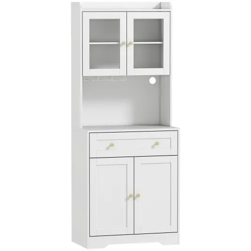 Kuhinjski ormarić s radnom površinom, držač za vinske čaše, ostava za kuhinju, blagovaonicu, 170 cm, MDF, staklo, bijela Cijena