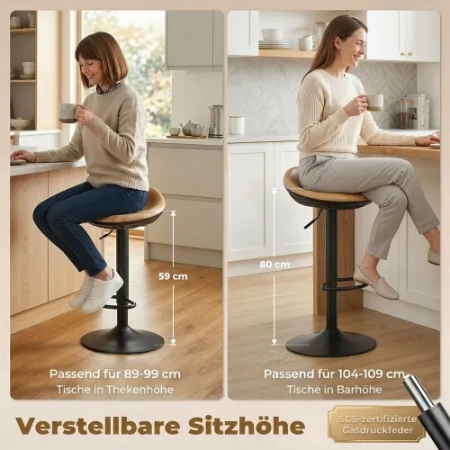Set od 2 barske stolice, podesive po visini s osloncem za noge, okretne za 360°, čelična baza, hrast Cijena