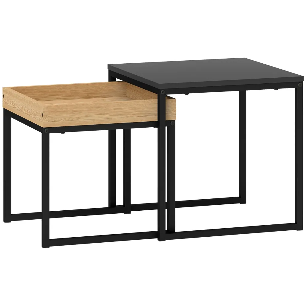 Moderni stolić za kavu set od 2 stolić za kauč za male prostore kvadratni MDF metal crni
