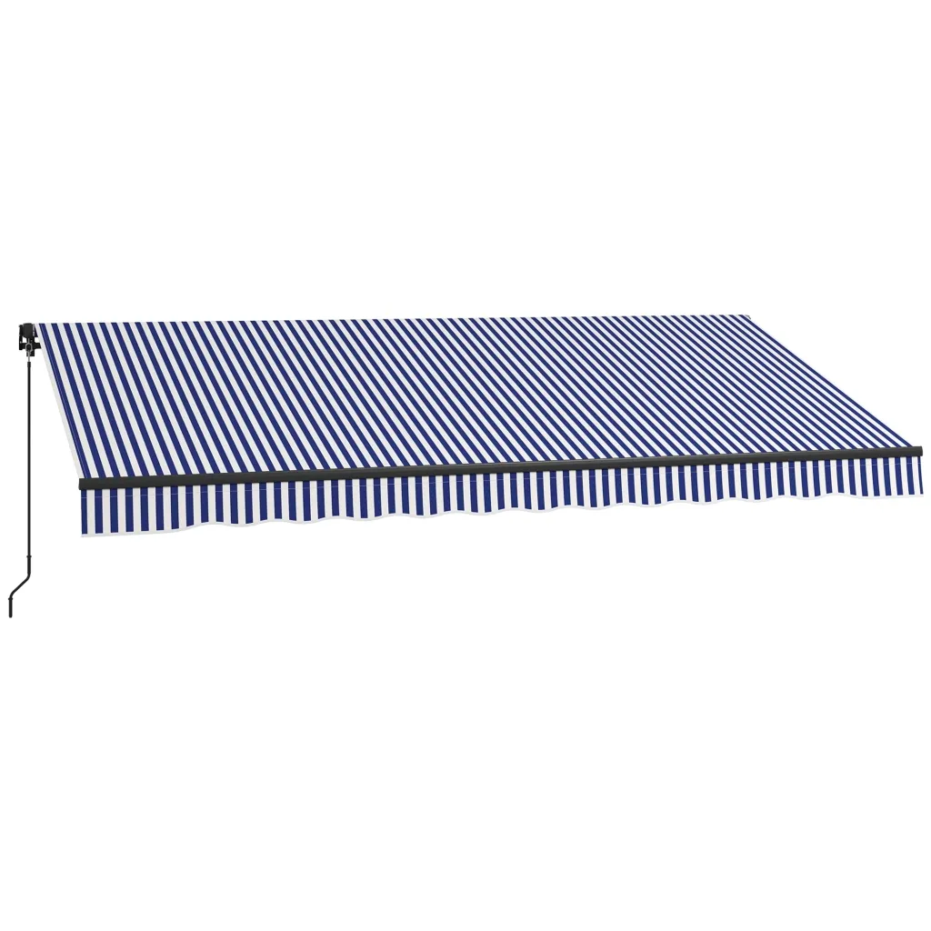 Tenda za sunce tenda za terasu uključujući ručicu otporna na vremenske uvjete 396 cm x 300 cm plava + bijela