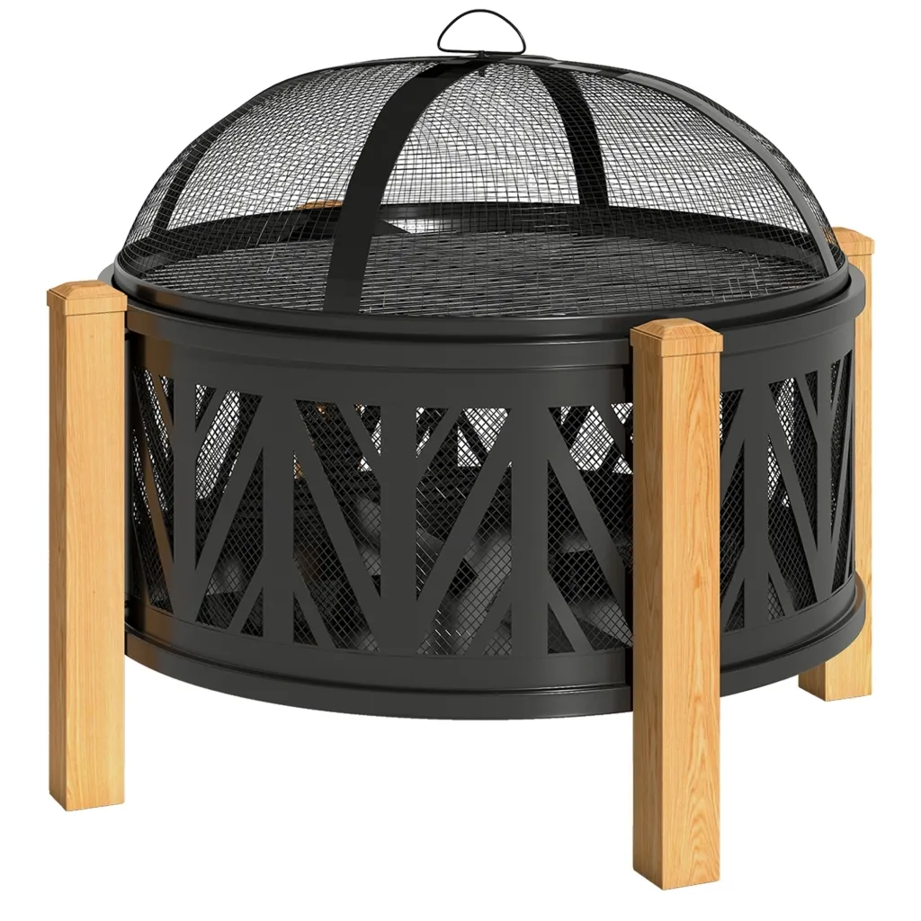 2-u-1 posuda za vatru Ø75 x 58 cm Ložište s mrežom za iskre žaračem rešetkom za roštilj crnom bojom