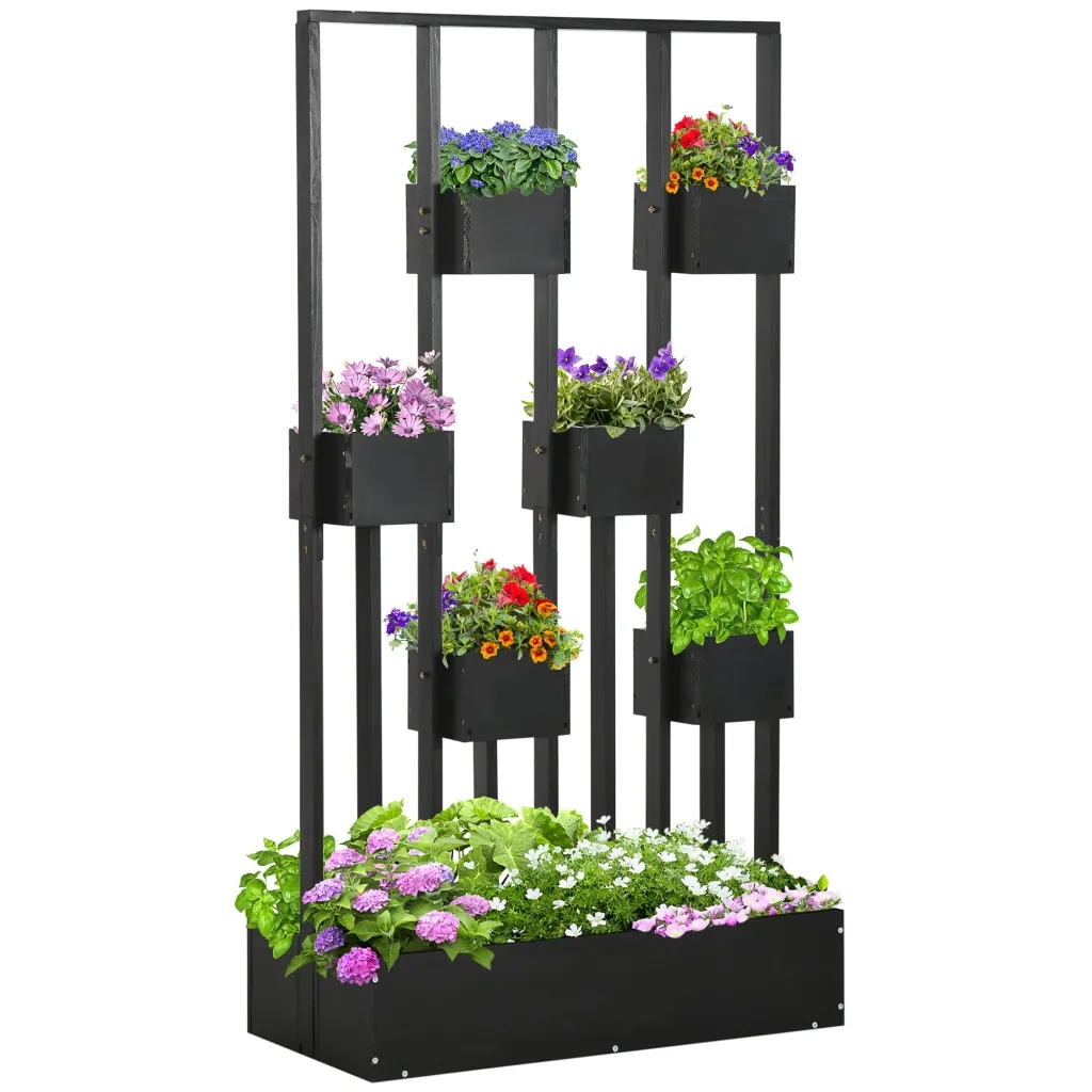 Kombinacija žardinjera modularni dizajn postolje prirodno drvo crna 90 x 45 x 170 cm