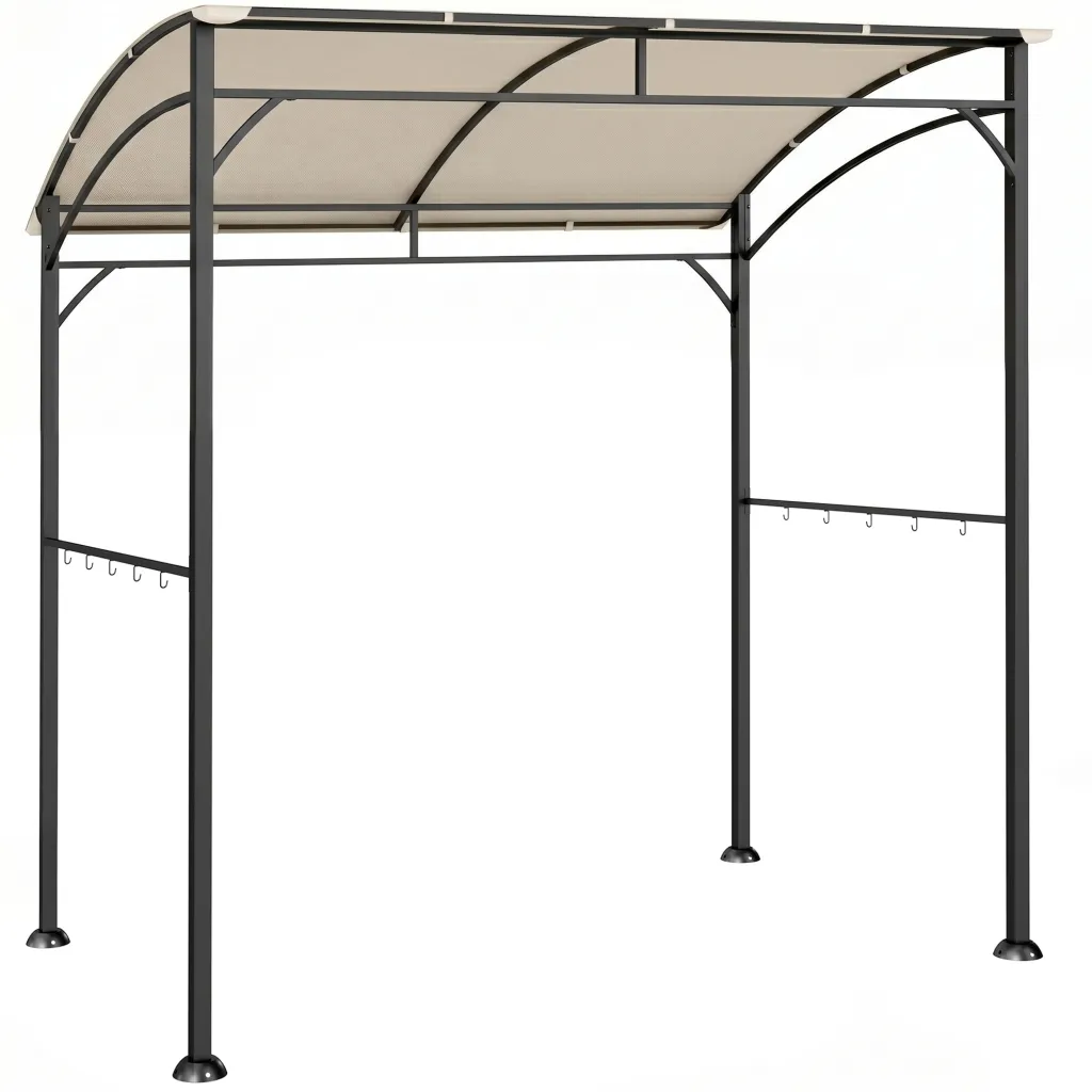 Paviljon za roštilj nadstrešnica za roštilj navlaka za kišu kuke za pribor čelični okvir bež+crna 215 x 150 x 182/220 cm
