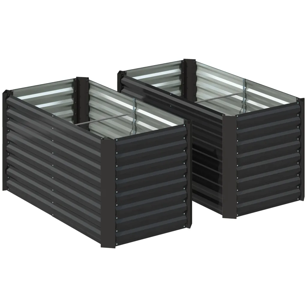 Set od 2 podignute vrtne gredice žardinjera ekstra duboka metalna 120 x 60 x 60 cm tamno siva