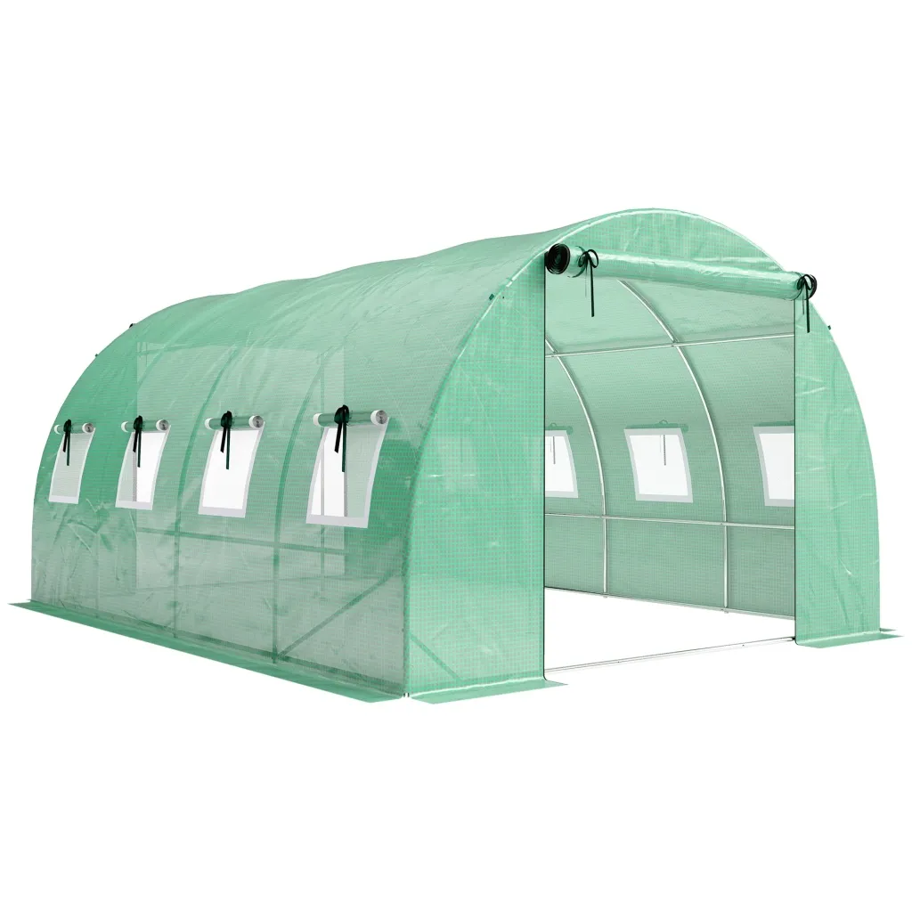 Folijski staklenik 4 x 3 x 2 m 2 vrata 8 prozora zeleni