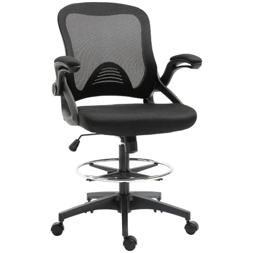 Uredska stolica, stolica za stol, funkcija stajanja, s osloncem za noge, okretno sjedalo, čelik, crna, 64 x 60 x 106-126 cm Cijena