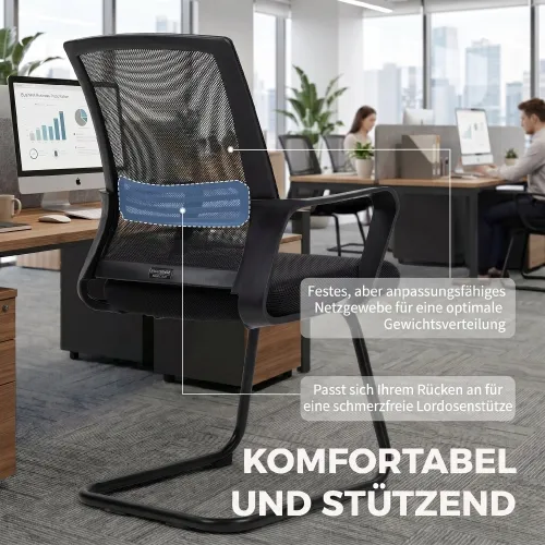 Set od 2 ergonomske uredske stolice bez kotačića, crne Cijena