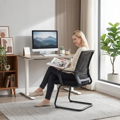 Set od 2 ergonomske uredske stolice bez kotačića, crne Cijena