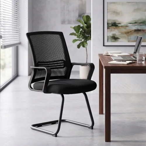 Set od 2 ergonomske uredske stolice bez kotačića, crne Cijena