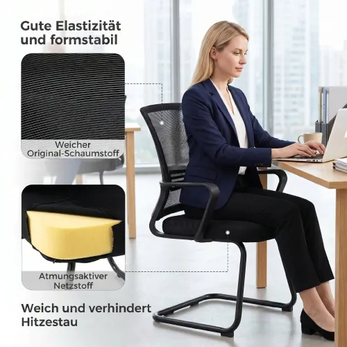 Set od 2 ergonomske uredske stolice bez kotačića, crne Cijena