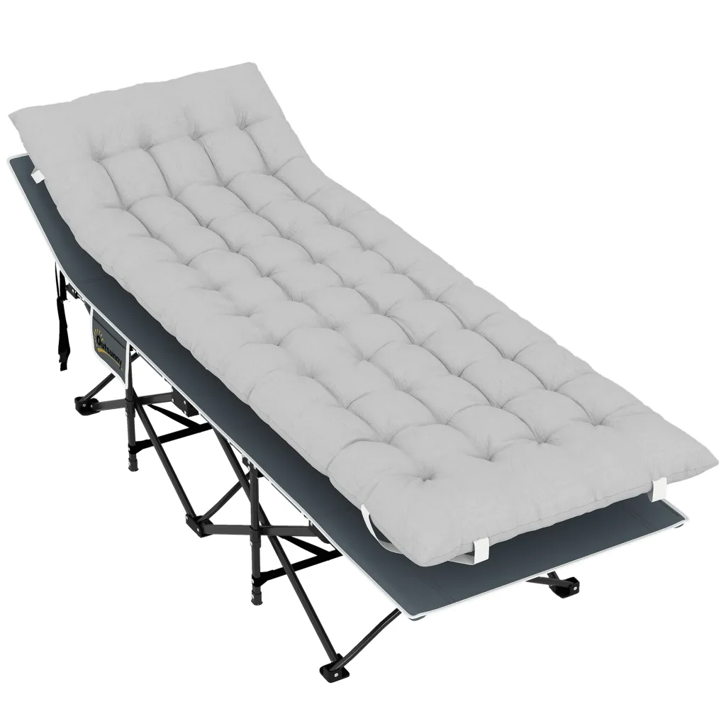 Sklopivi krevet za kampiranje s madracem jastukom i bočnim džepom 185 x 68 x 37 cm do 150 kg svijetlo siva