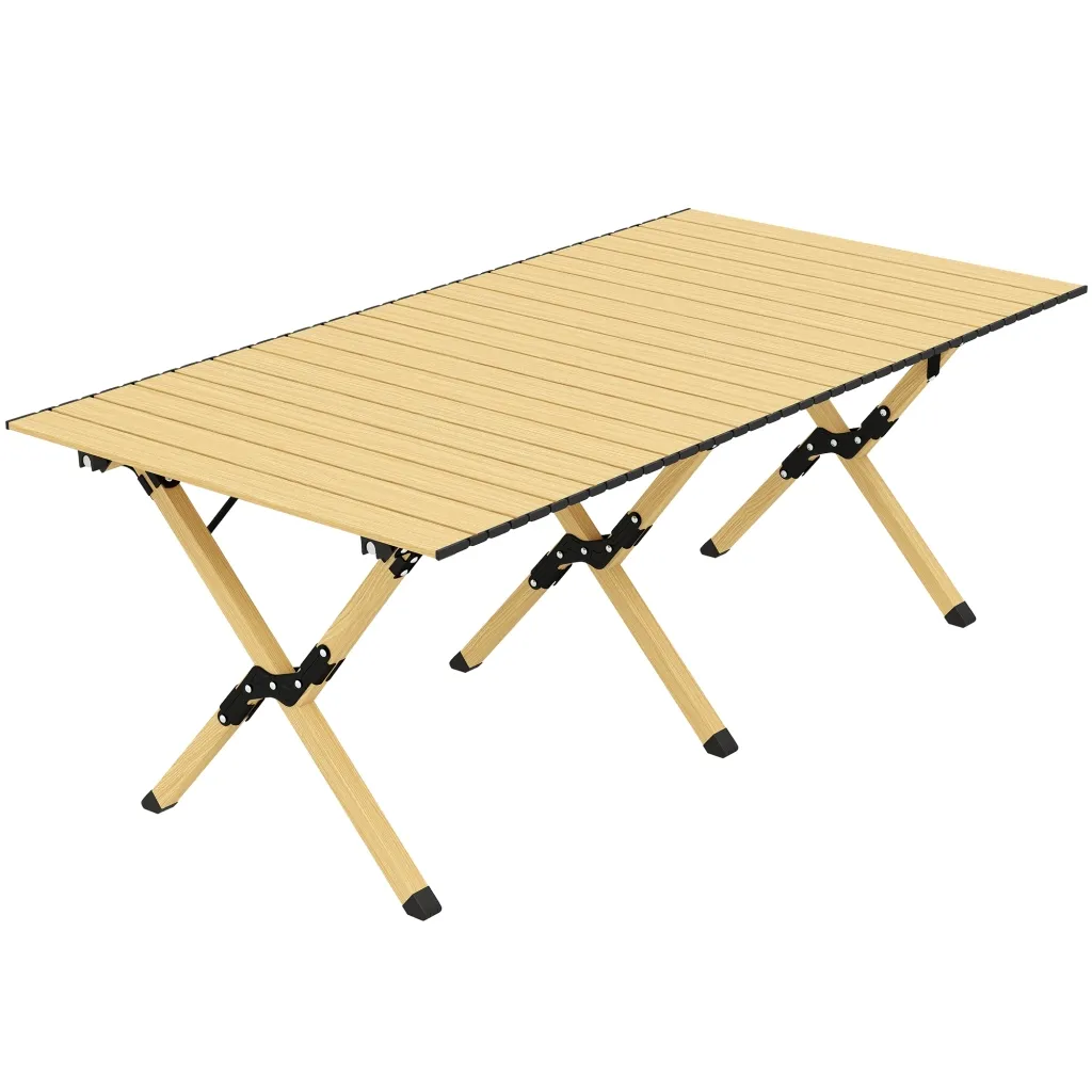 Kamperski stol 117 x 60 cm aluminijski sklopivi stol s pločom na razvlačenje drveni izgled vodootporna torba za nošenje
