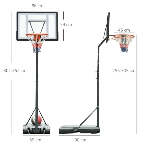 Vanjski košarkaški koš sa stalkom, podesiva visina 255-305 cm, kotači, čelik Cijena