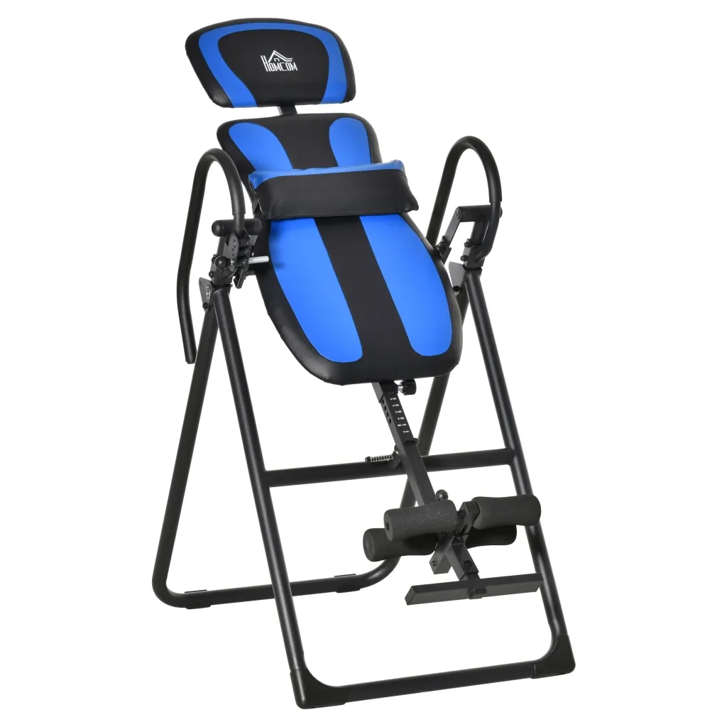 Sklopivi inverzijski stol gravitacijski trenažer metal ABS crno-plavi 132x71x145 cm