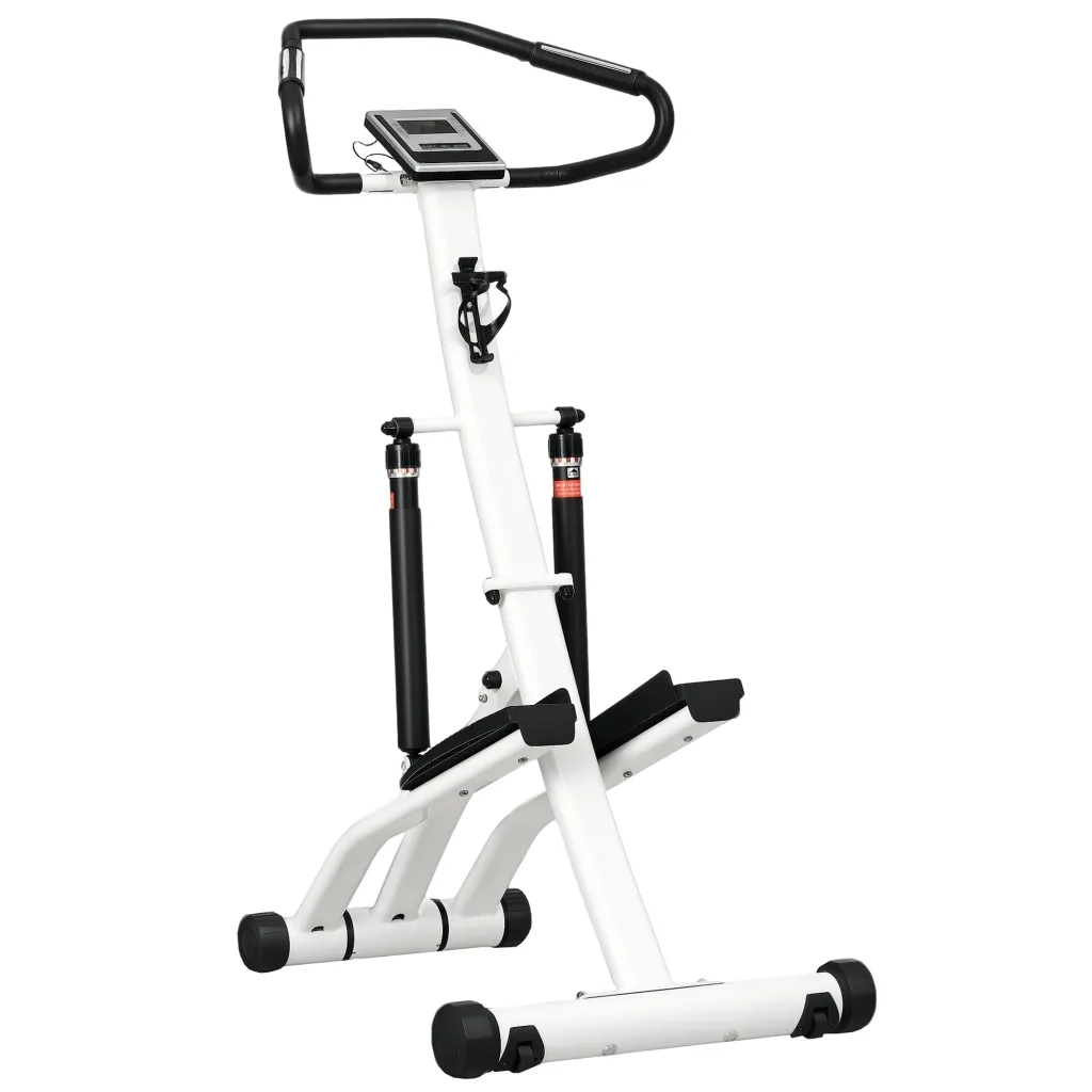 Steper s 12 razina otpora LCD zaslon 2 kotača 80 cm x 61 cm x 134 cm bijela + crna
