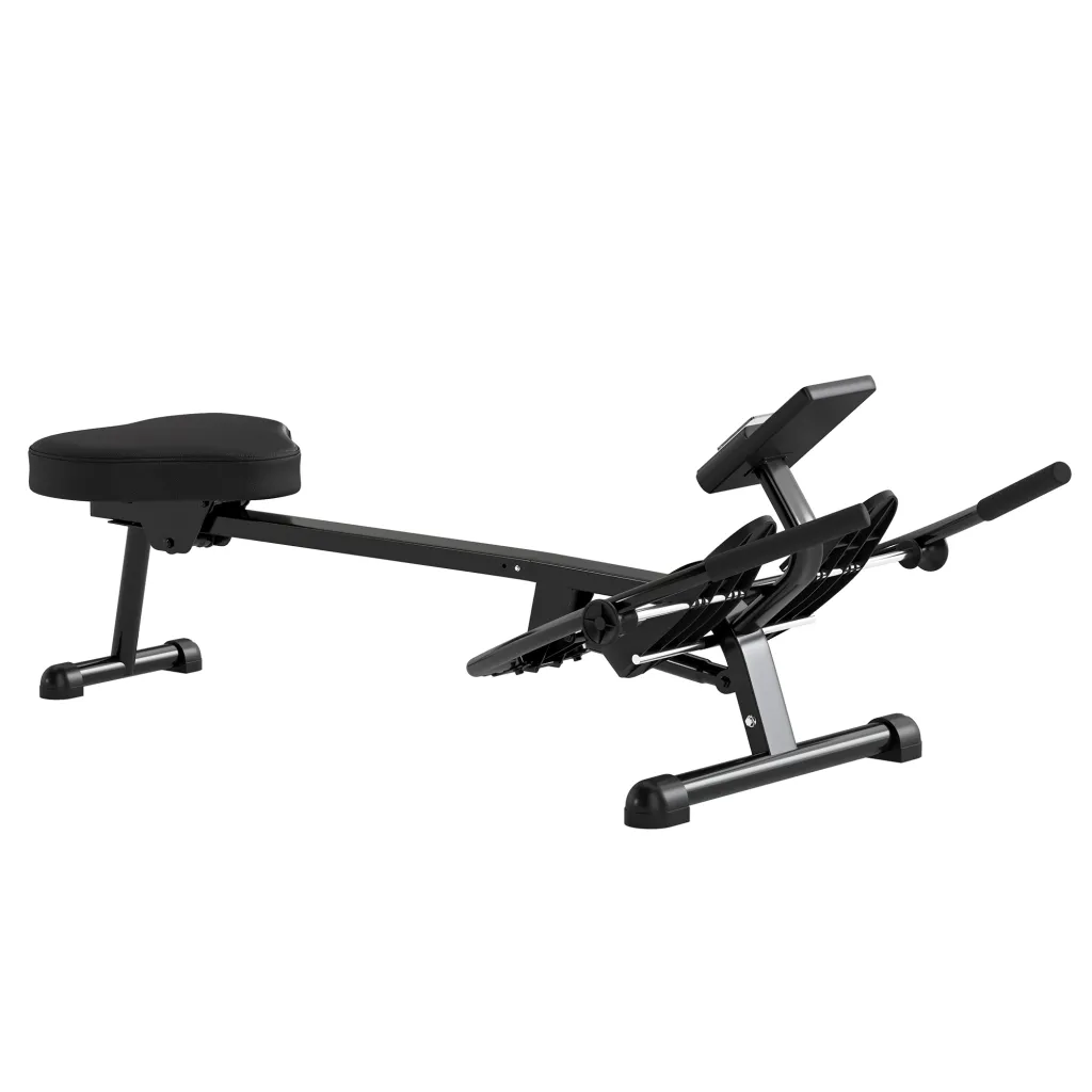 Hidraulički veslački trenažer za kućnu upotrebu s 12 razina otpora LCD zaslonom i protukliznim pedalama. Maks. 130 kg.