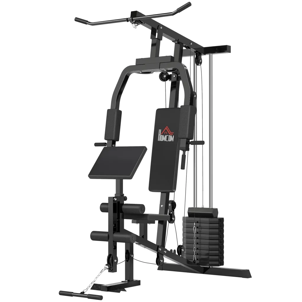 Kućna teretana multifunkcionalna lat pulldown kabelski kotur biceps šipka chest/leg press butterfly 45 kg utezi crna