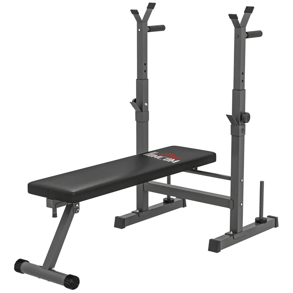 Klupa za dizanje utega 8 položaja sklopiva čelična baza podstavljena sintetička koža 98-122V x 140D x 73Š cm crna/siva