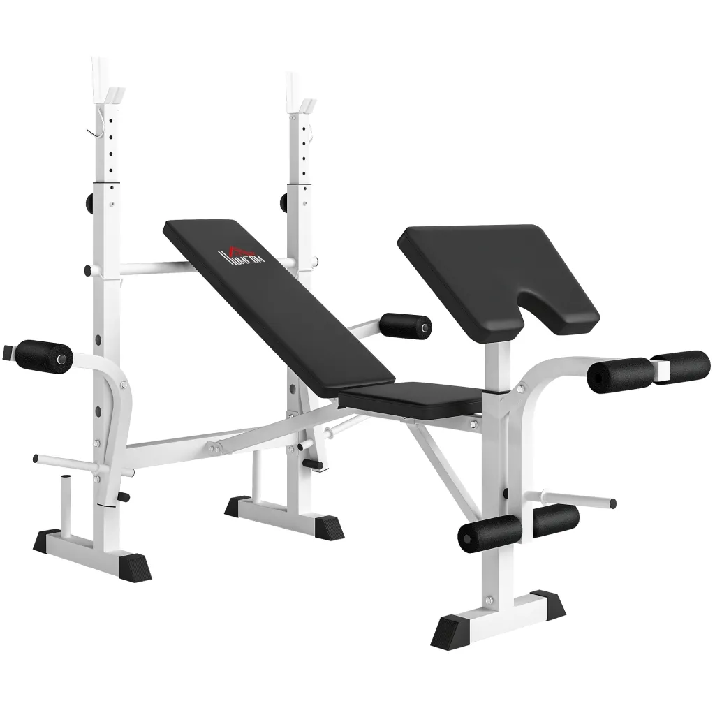 Klupa za utege s nosačem za utege chest press leg press naslon za ruke za biceps pregibe čelik crno+bijelo