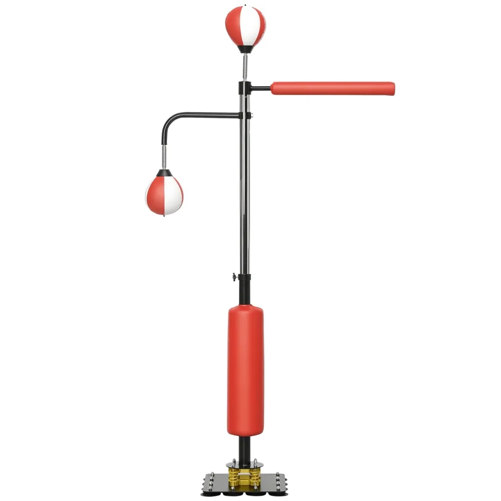 Boksački stalak dvije speedball lopte rotirajuća šipka jastučići za udarce podesiva visina čelik 107x36x140-205 cm