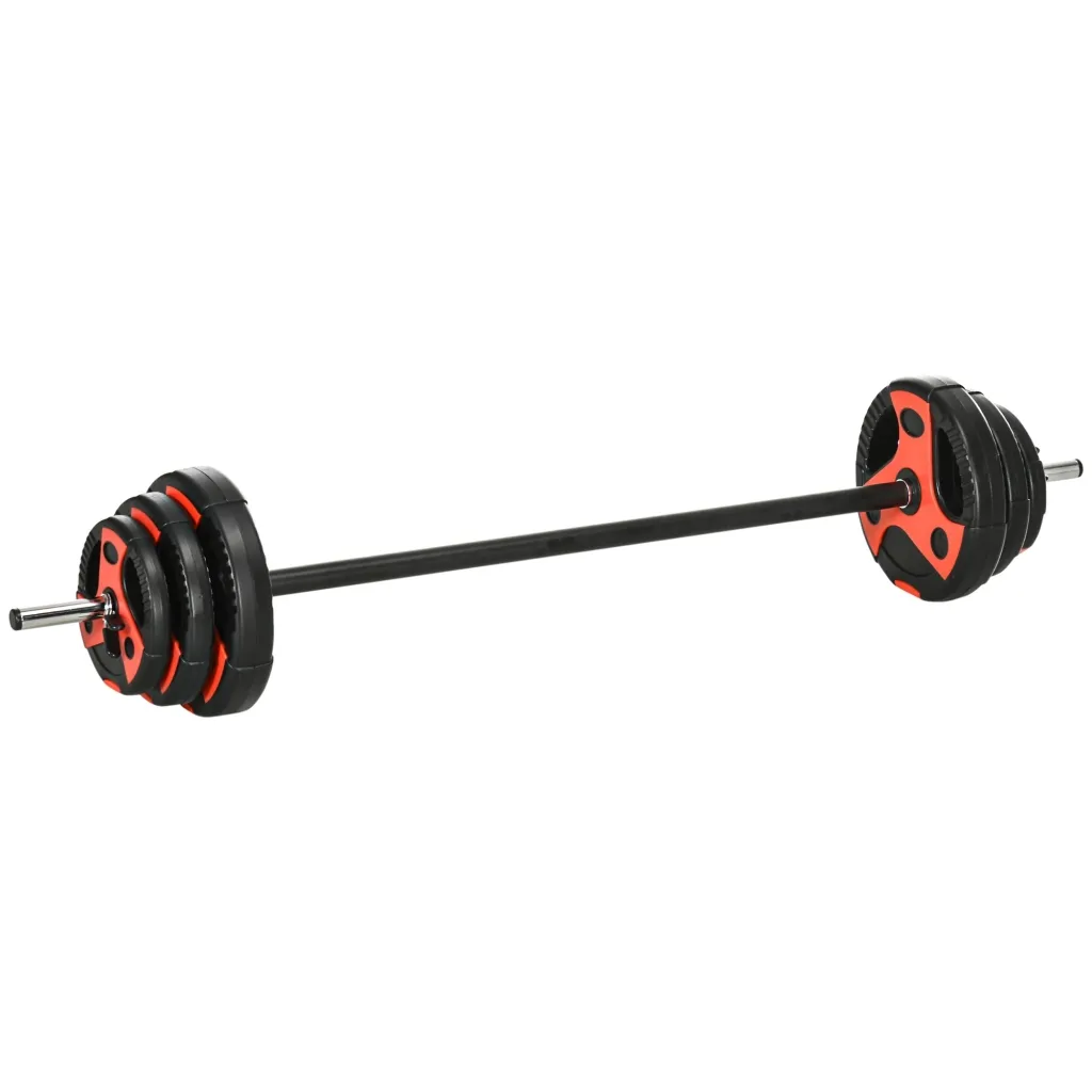 Set utega 20 kg uklj. 6 ploča za utege 2 x 5 kg 2 x 2 5 kg 2 x 1 25 kg neklizajuća šipka crna + crvena