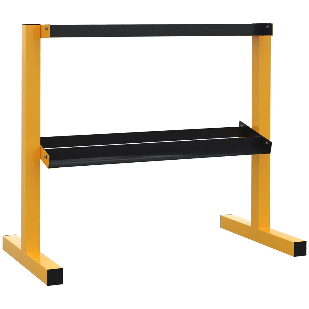 Stalak za utege do 270 kg 2 police čelični okvir žuti 92 5 x 50 5 x 80 5 cm