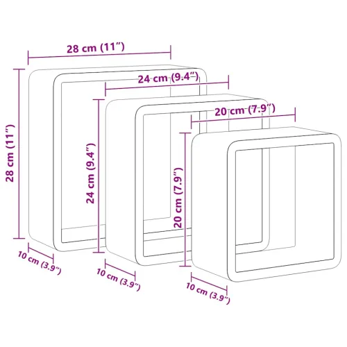 Kockaste zidne police 3 kom crne MDF - Crna 28 x 10 x 28 cm 3 1 Cijena